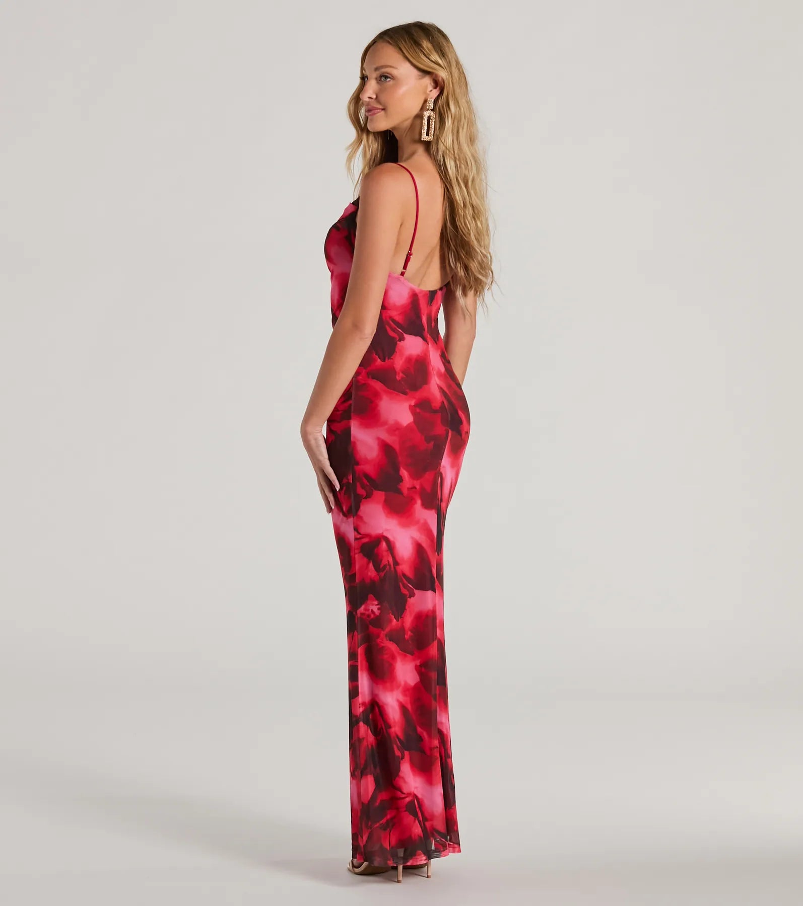 Catch Attention Cowl Neck Abstract Floral Maxi Dress - Image 2