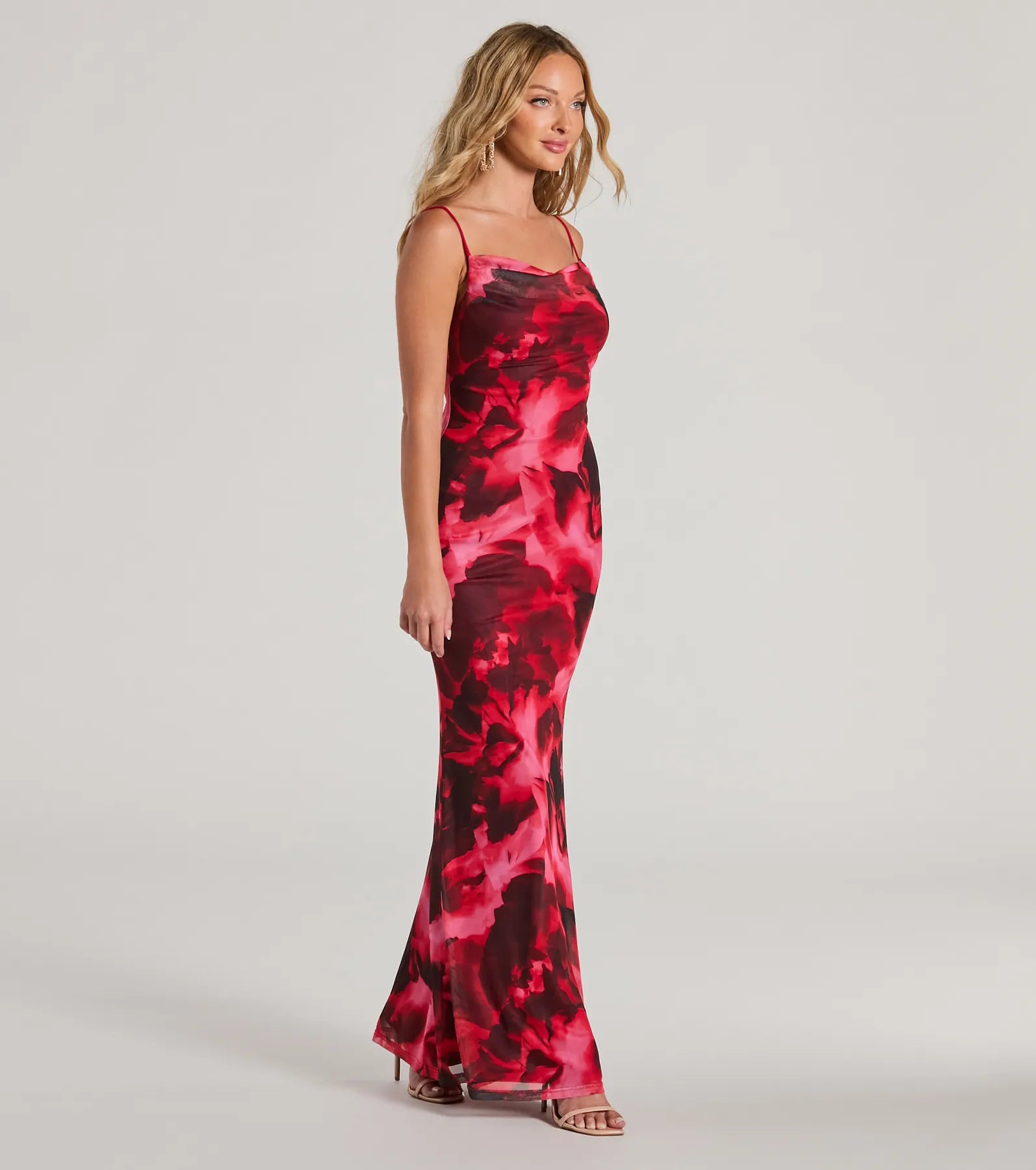 Catch Attention Cowl Neck Abstract Floral Maxi Dress - Image 4