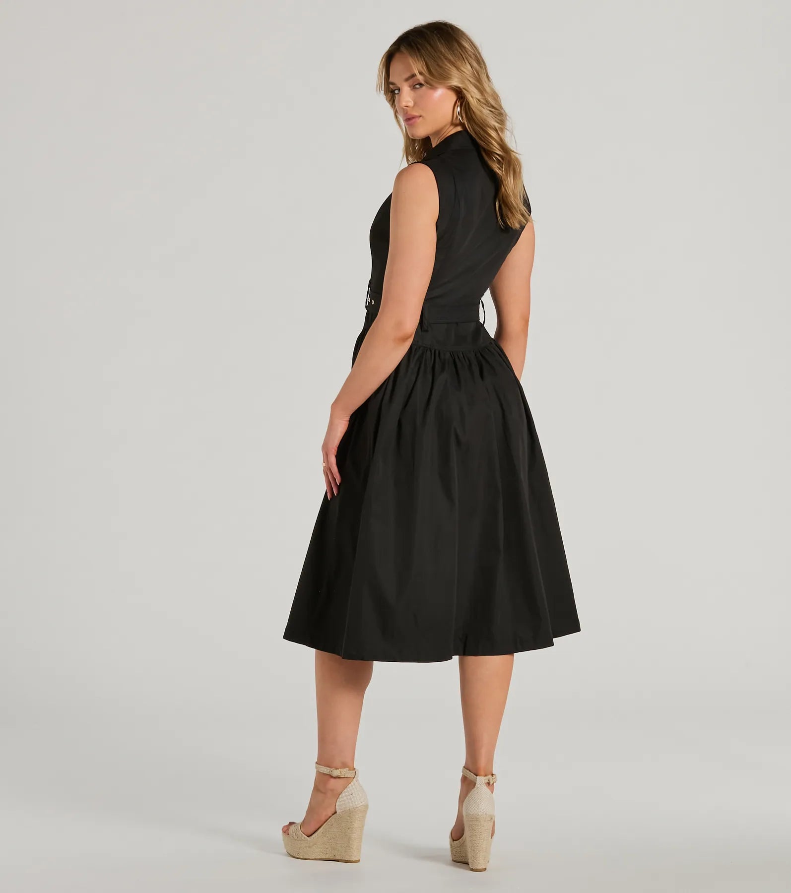 Pleasant Cutie Collared V-Neck Belted Midi Dress - Image 2