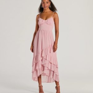 Cause For Celebration V-Neck Ruffle Chiffon Midi Dress