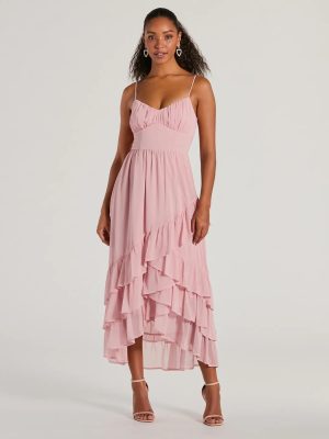 Cause For Celebration V-Neck Ruffle Chiffon Midi Dress