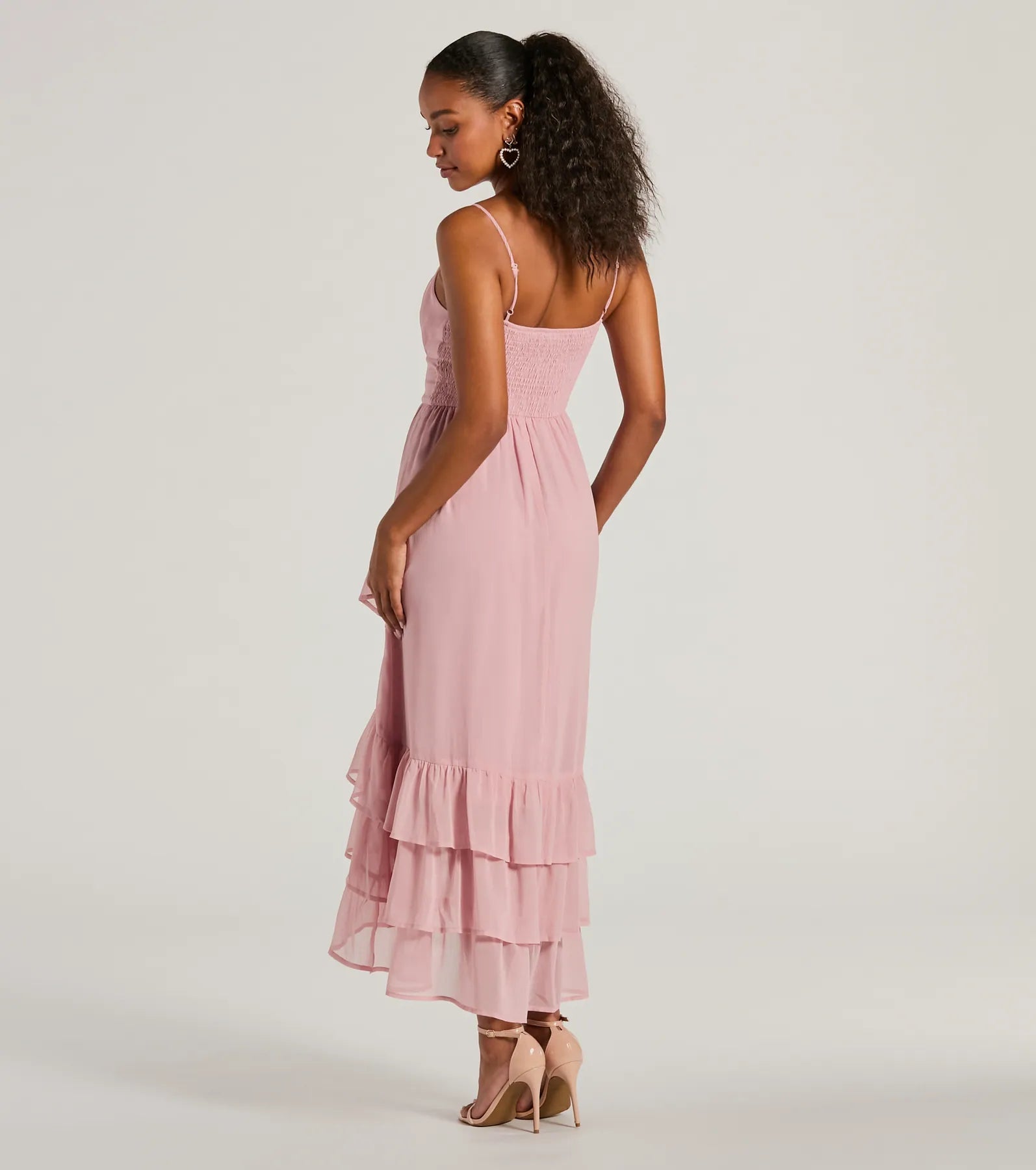 Cause For Celebration V-Neck Ruffle Chiffon Midi Dress - Image 2
