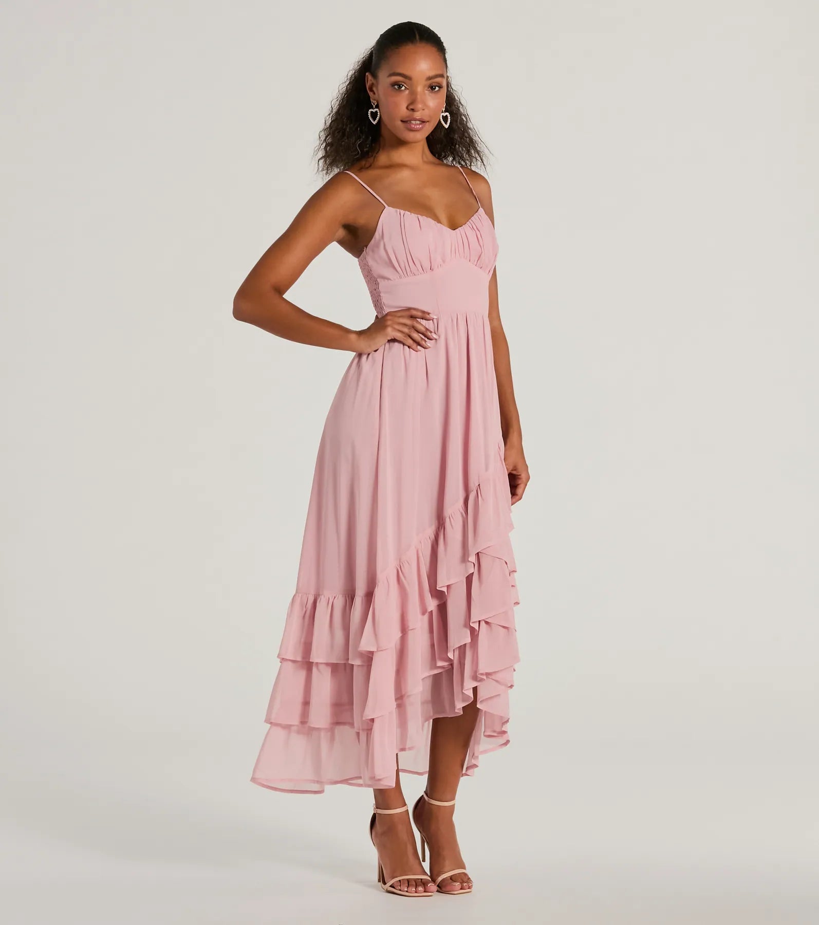 Cause For Celebration V-Neck Ruffle Chiffon Midi Dress - Image 4