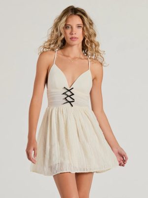 All About Her V-Neck Bow Lace Skater Dress