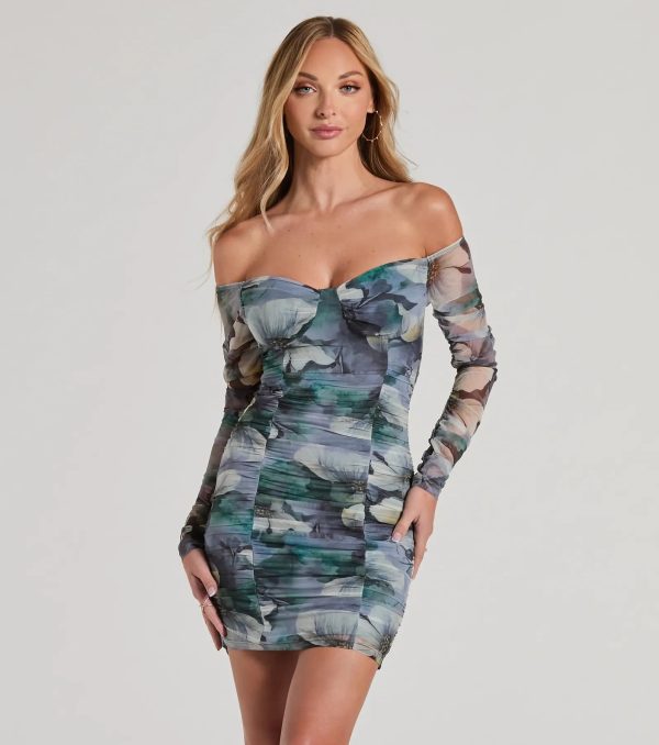 Bold Bloom Off-The-Shoulder Floral Mesh Mini Dress - Image 5
