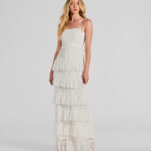 Follow Your Heart Sleeveless Ruffled Lace Maxi Dress