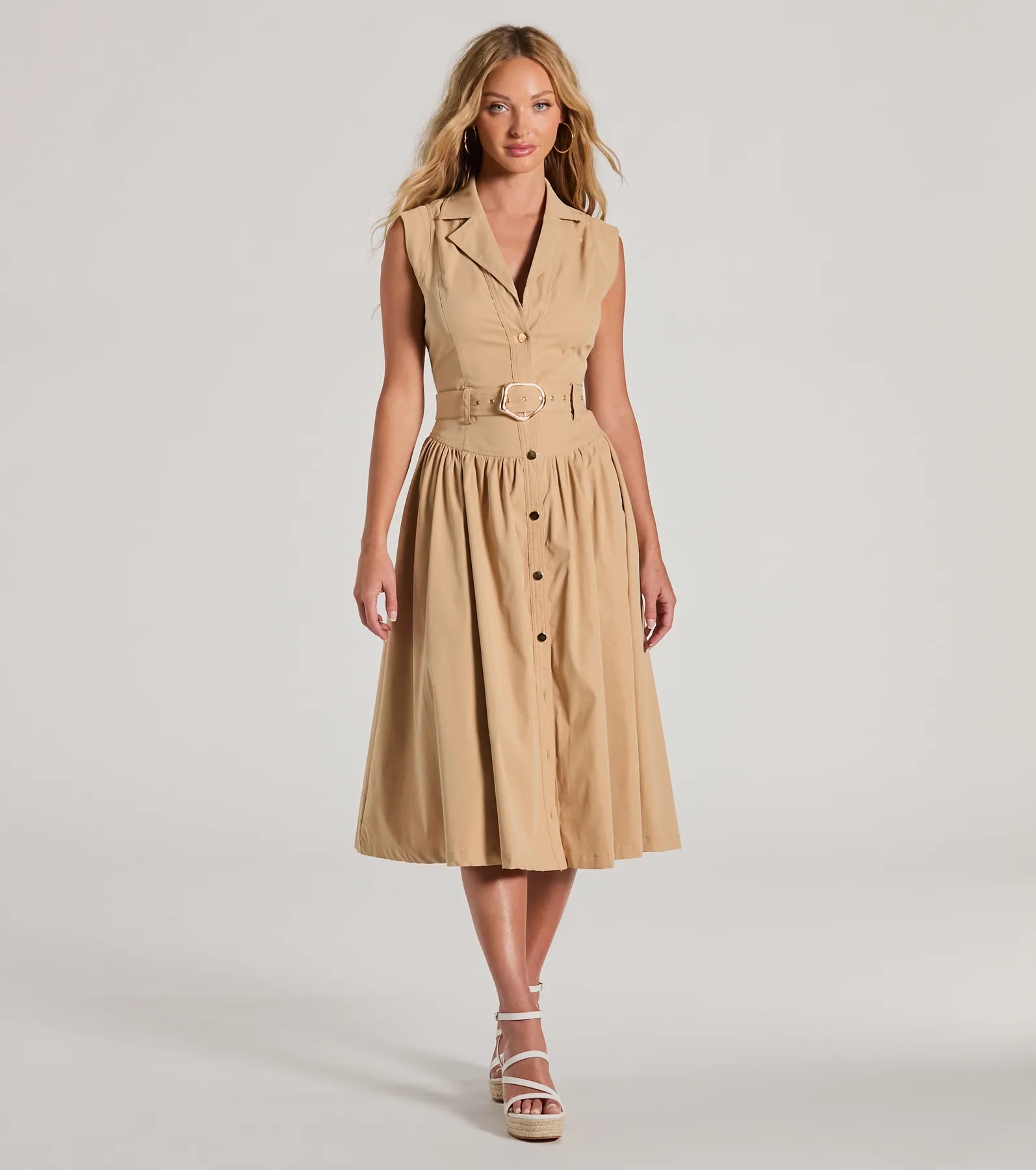 Pleasant Cutie Collared V-Neck Belted Midi Dress - Image 5
