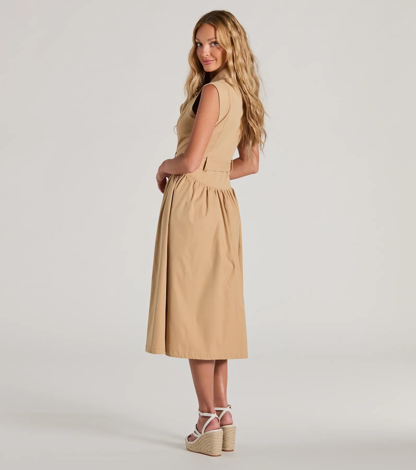 Pleasant Cutie Collared V-Neck Belted Midi Dress - Image 6