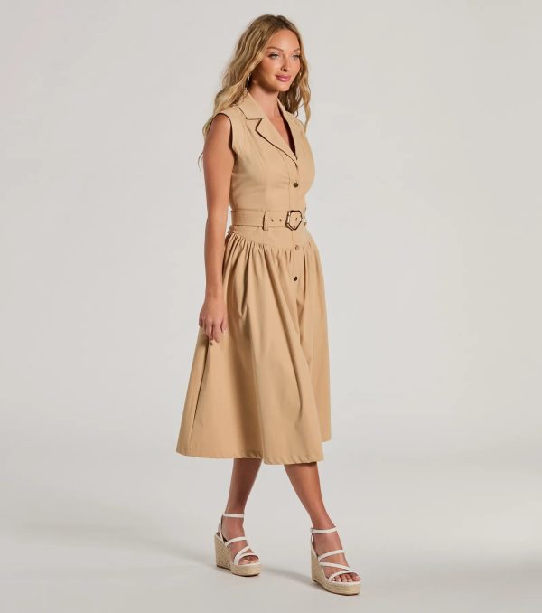 Pleasant Cutie Collared V-Neck Belted Midi Dress - Image 8