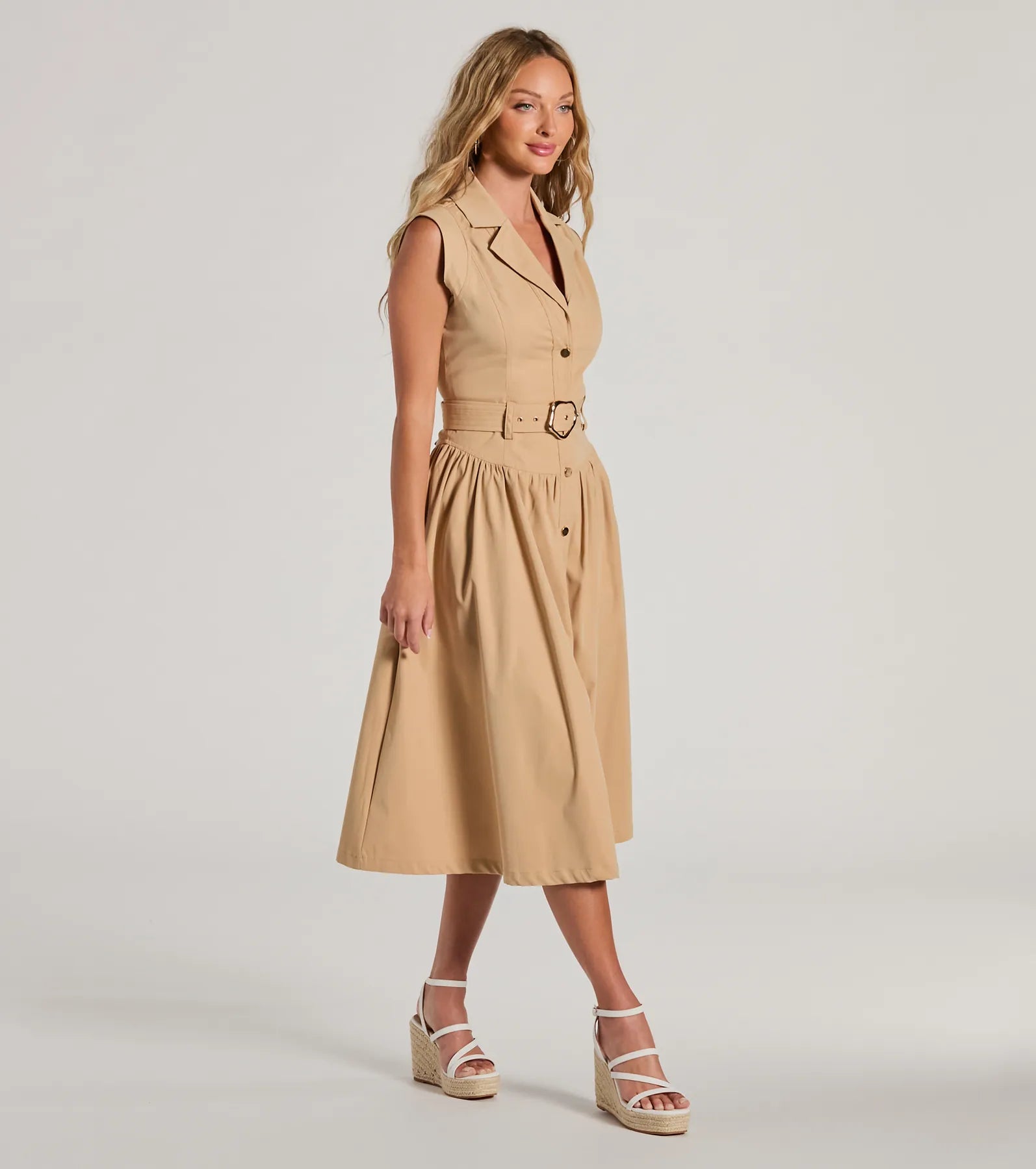 Pleasant Cutie Collared V-Neck Belted Midi Dress - Image 8
