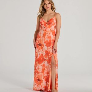 Beauty So Unique Lace-Up Floral Chiffon Maxi Dress