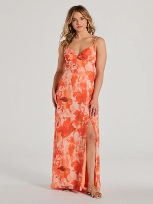 Beauty So Unique Lace-Up Floral Chiffon Maxi Dress