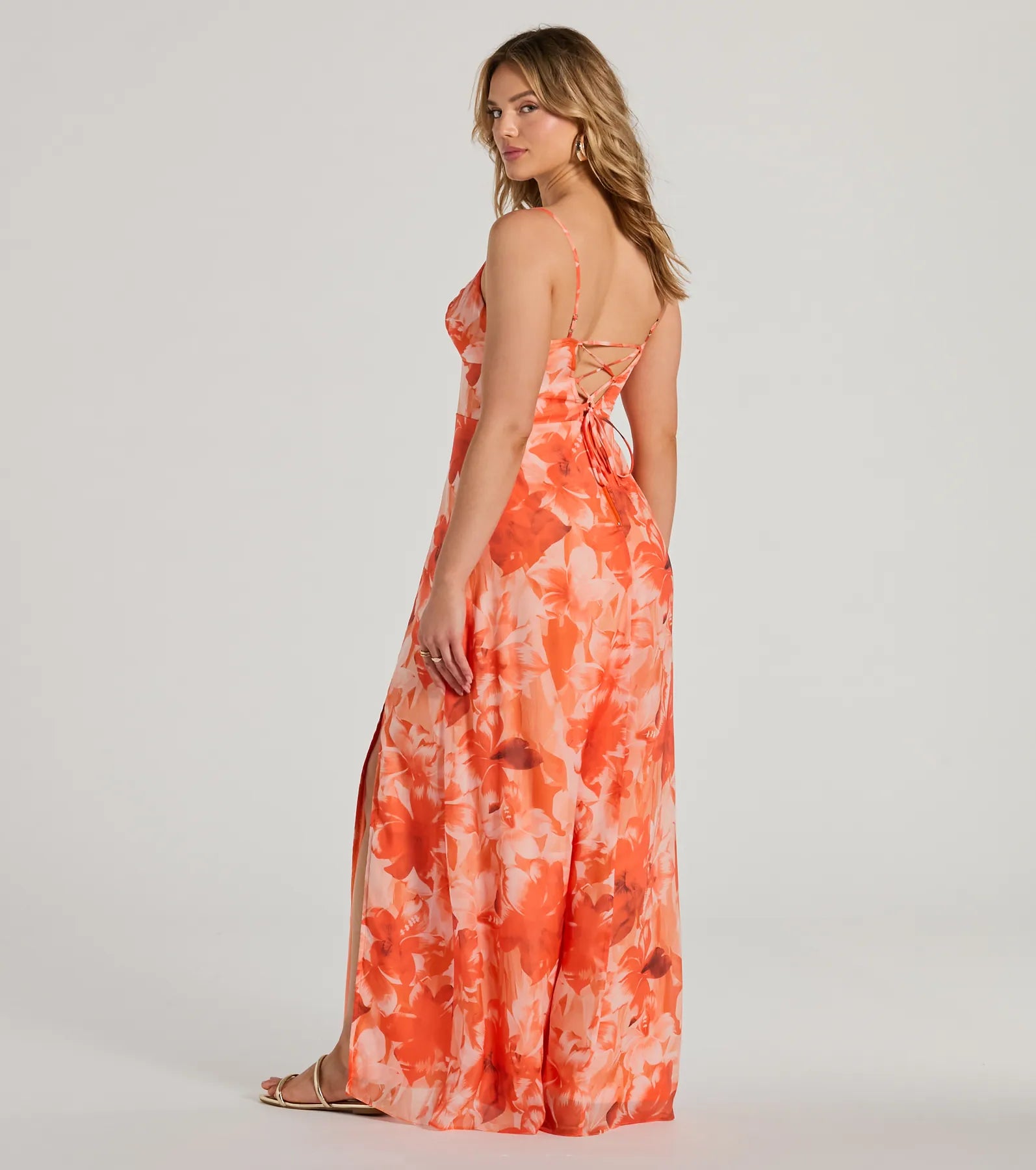 Beauty So Unique Lace-Up Floral Chiffon Maxi Dress - Image 2