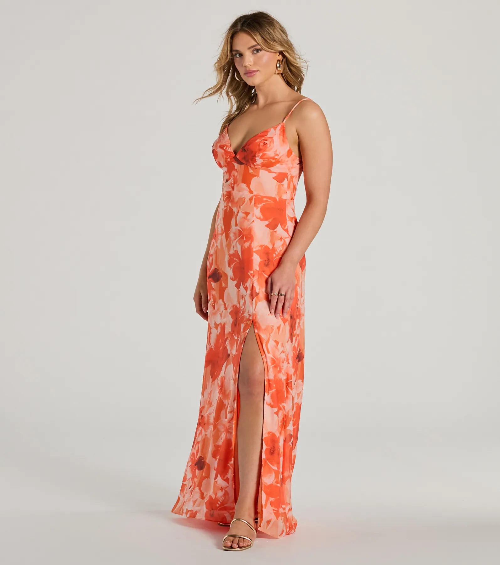 Beauty So Unique Lace-Up Floral Chiffon Maxi Dress - Image 4