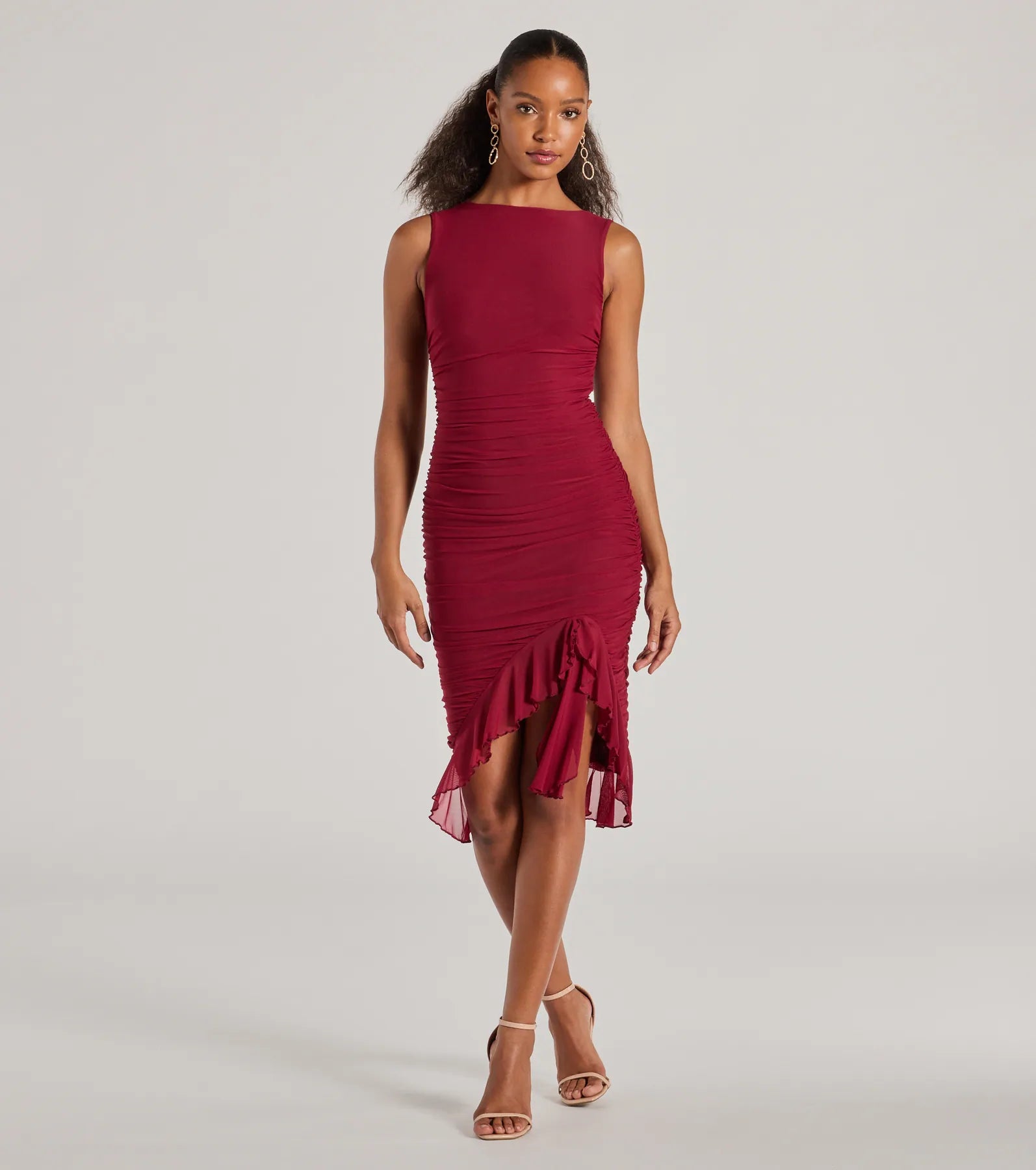 Casey Formal Mesh High Neck Ruffle Midi Dress - Image 5