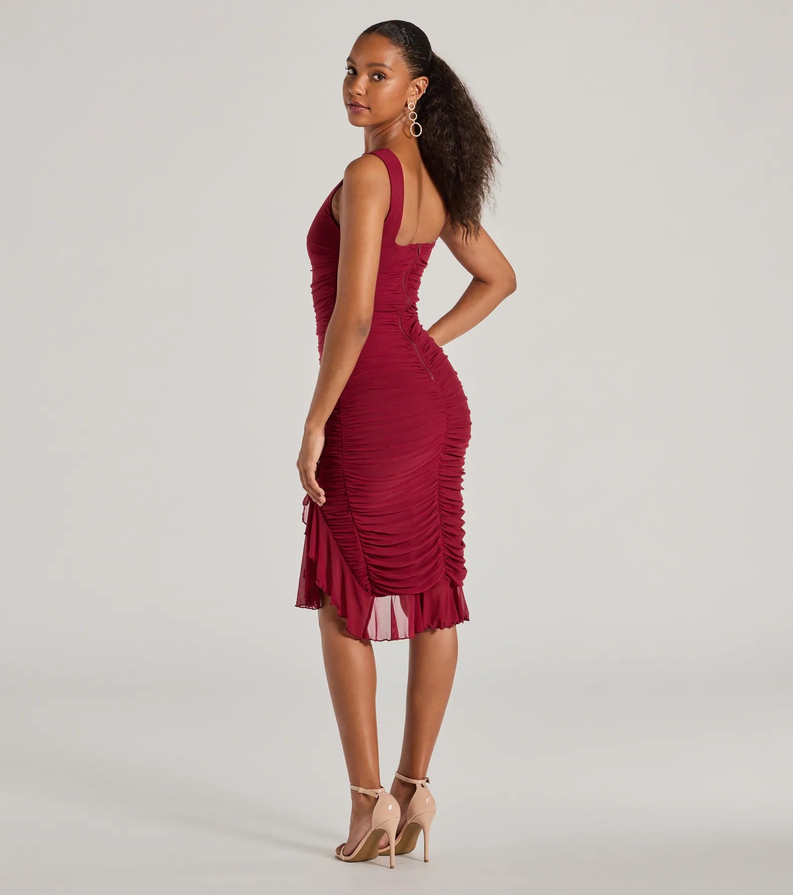 Casey Formal Mesh High Neck Ruffle Midi Dress - Image 6