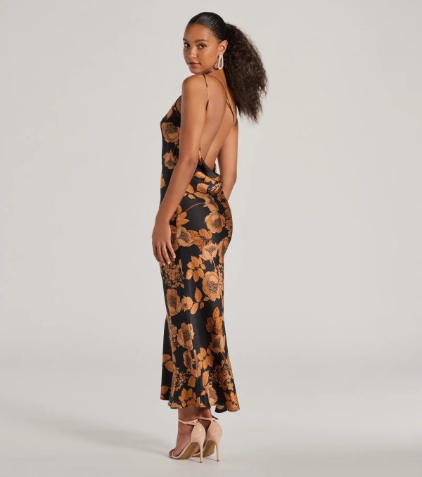 Sensational Sultry One-Shoulder Floral Satin Maxi Dress - Image 2