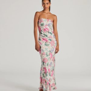 Boho Aesthetic Strapless Tie Back Paisley Maxi Dress