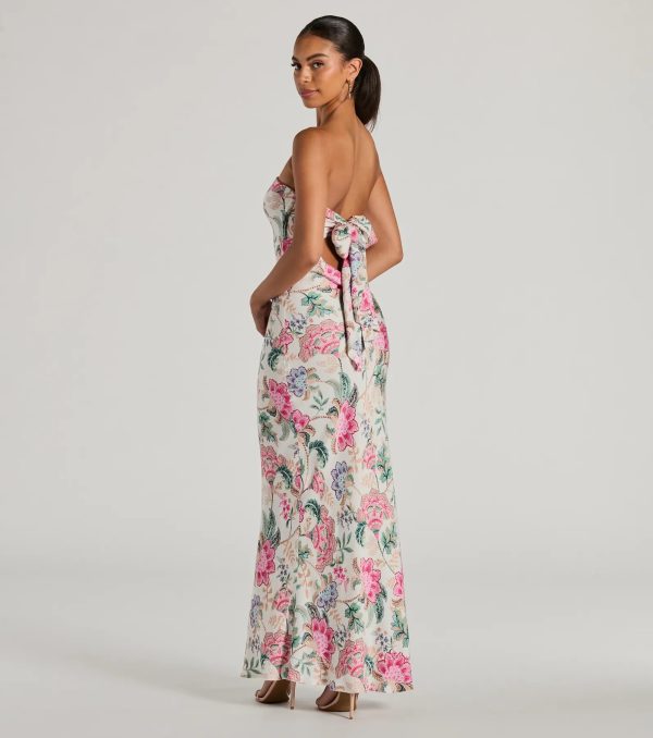 Boho Aesthetic Strapless Tie Back Paisley Maxi Dress - Image 2