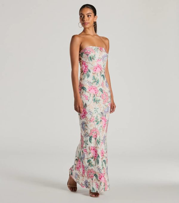 Boho Aesthetic Strapless Tie Back Paisley Maxi Dress - Image 4