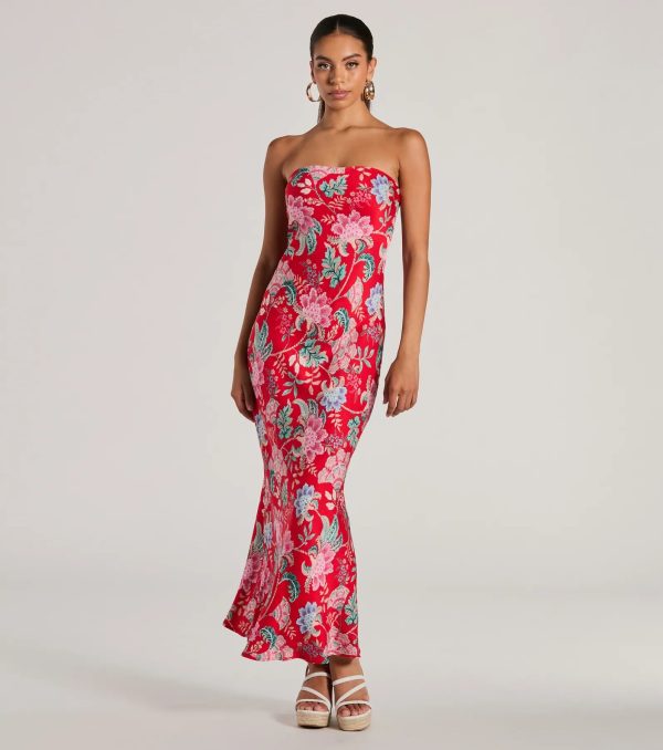 Boho Aesthetic Strapless Tie Back Paisley Maxi Dress - Image 5