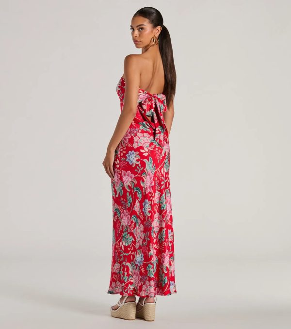 Boho Aesthetic Strapless Tie Back Paisley Maxi Dress - Image 6