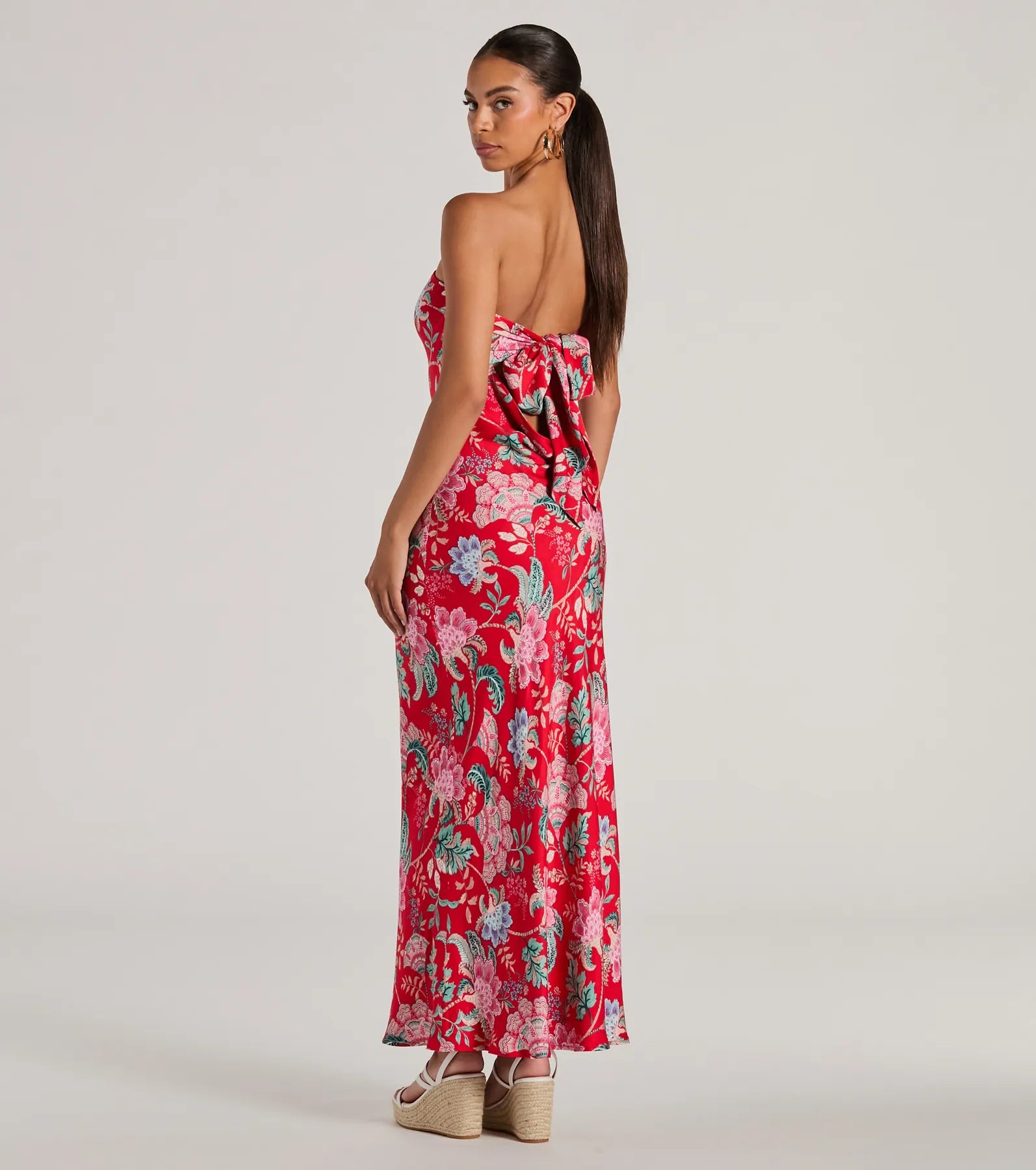Boho Aesthetic Strapless Tie Back Paisley Maxi Dress - Image 6