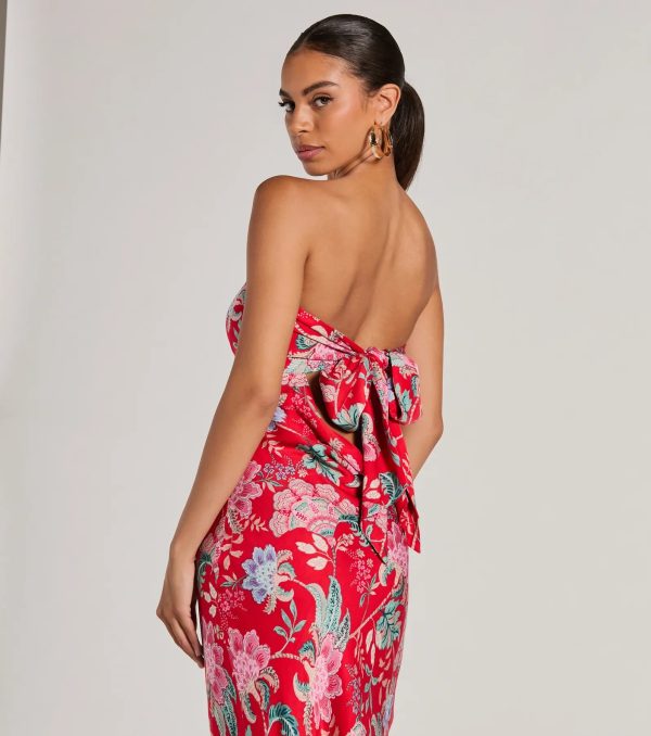 Boho Aesthetic Strapless Tie Back Paisley Maxi Dress - Image 8