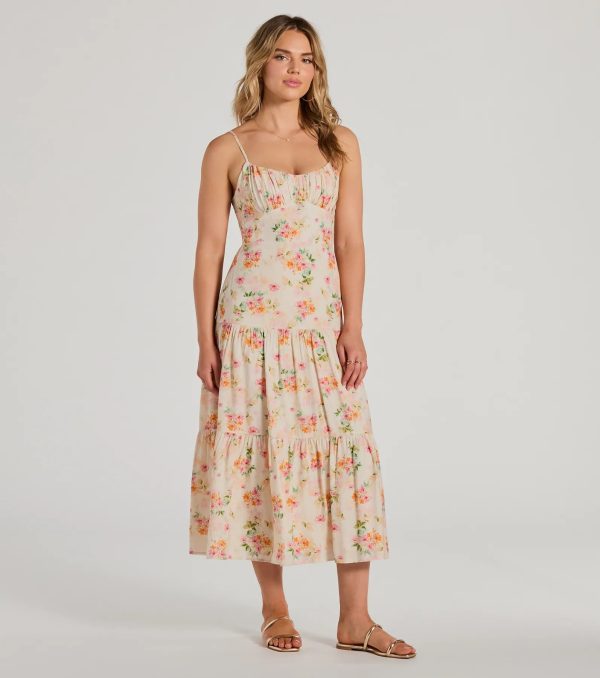 Soiree Hour Lace-Up Ruffled Floral Midi Dress - Image 4