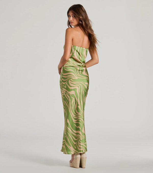 Fierce Stripes Strapless Zebra Print Satin Maxi Dress - Image 2