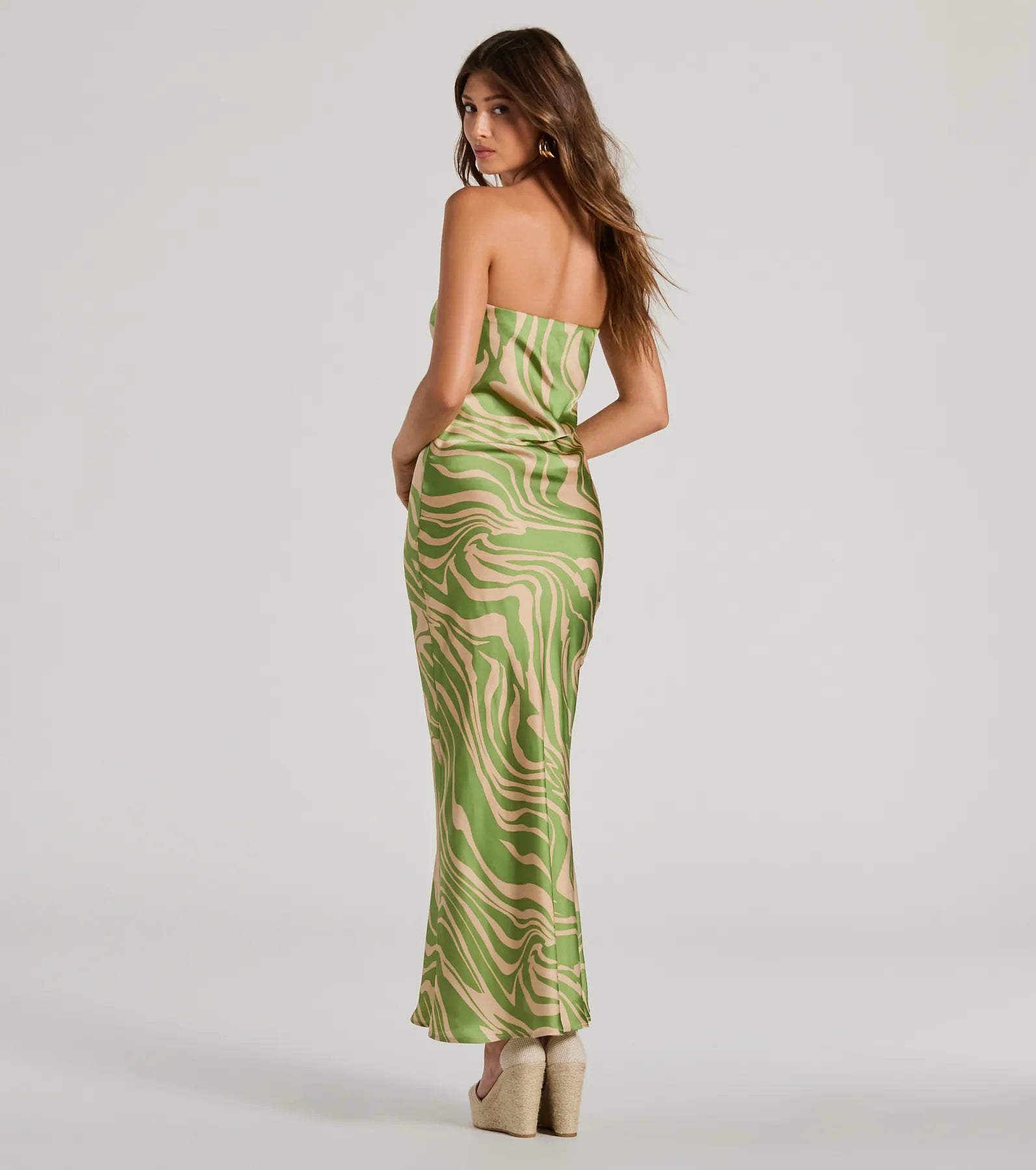 Fierce Stripes Strapless Zebra Print Satin Maxi Dress - Image 2