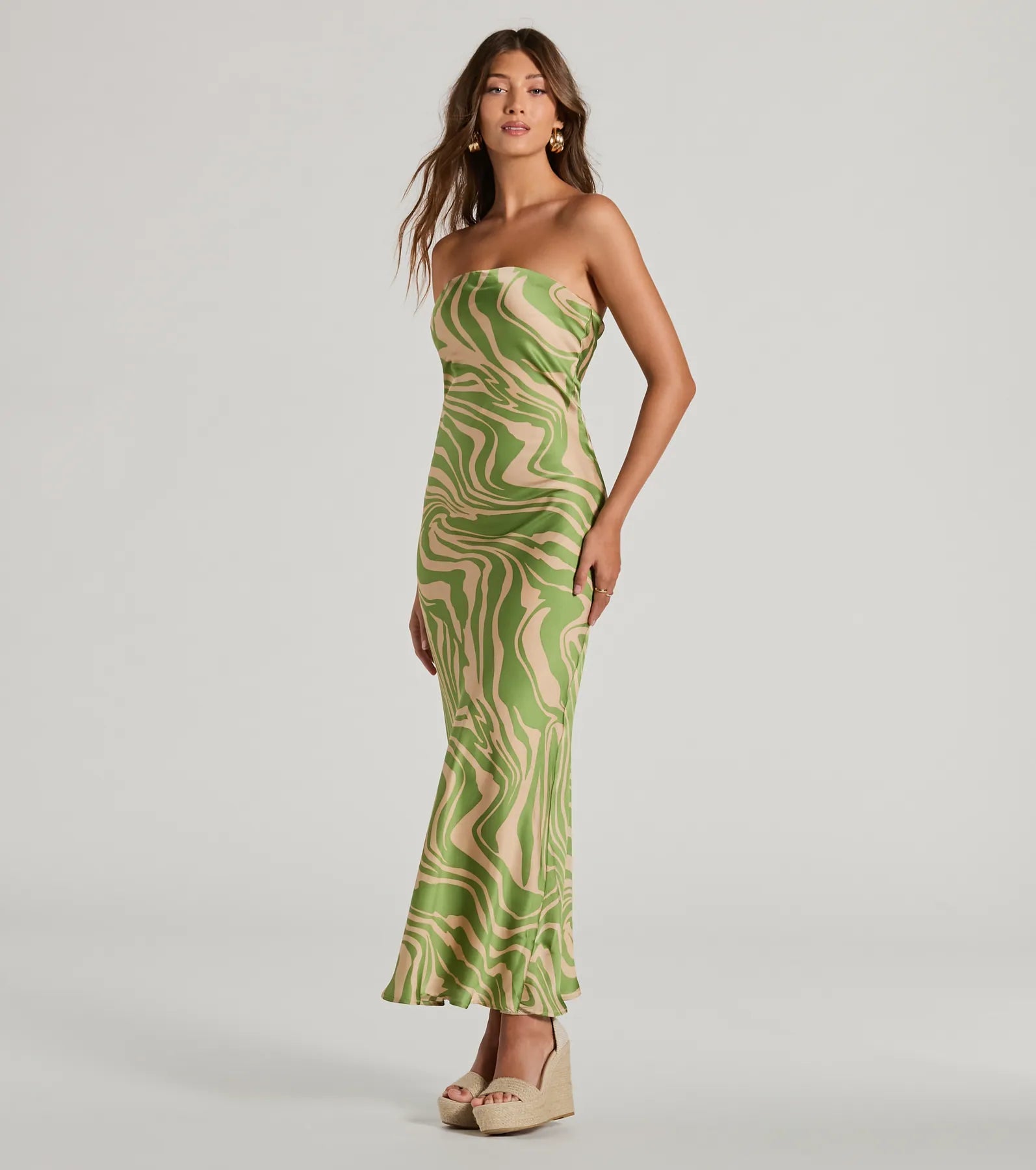 Fierce Stripes Strapless Zebra Print Satin Maxi Dress - Image 4