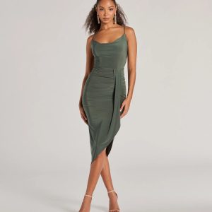 Thriving Poise Lace-Up Side Slit Midi Dress