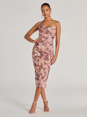 Floral Energy Lace-Up Bodycon Slit Midi Dress