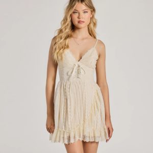 Love Of Details V-Neck Lace-Up Skater Dress