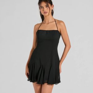 Sincerely Chic Pleated Chiffon A-Line Mini Dress