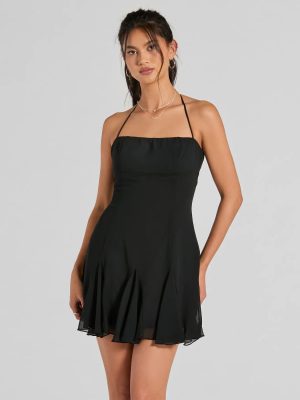 Sincerely Chic Pleated Chiffon A-Line Mini Dress