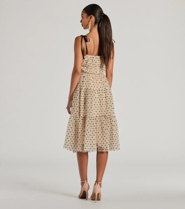 Timeless Look Bow Strap Polka Dot Tulle Midi Dress - Image 2