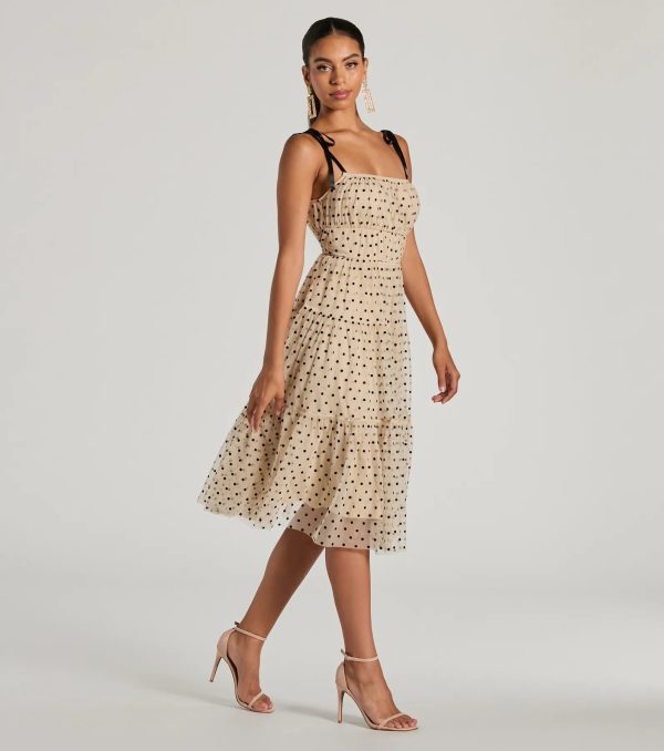 Timeless Look Bow Strap Polka Dot Tulle Midi Dress - Image 4