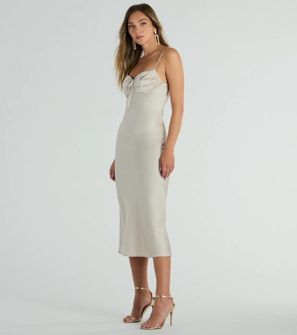 Perfectly Poised Pleated Open Back Satin Midi Dress - Image 4