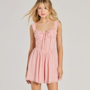 Such A Flirt Sweetheart Lace Trim Skater Dress