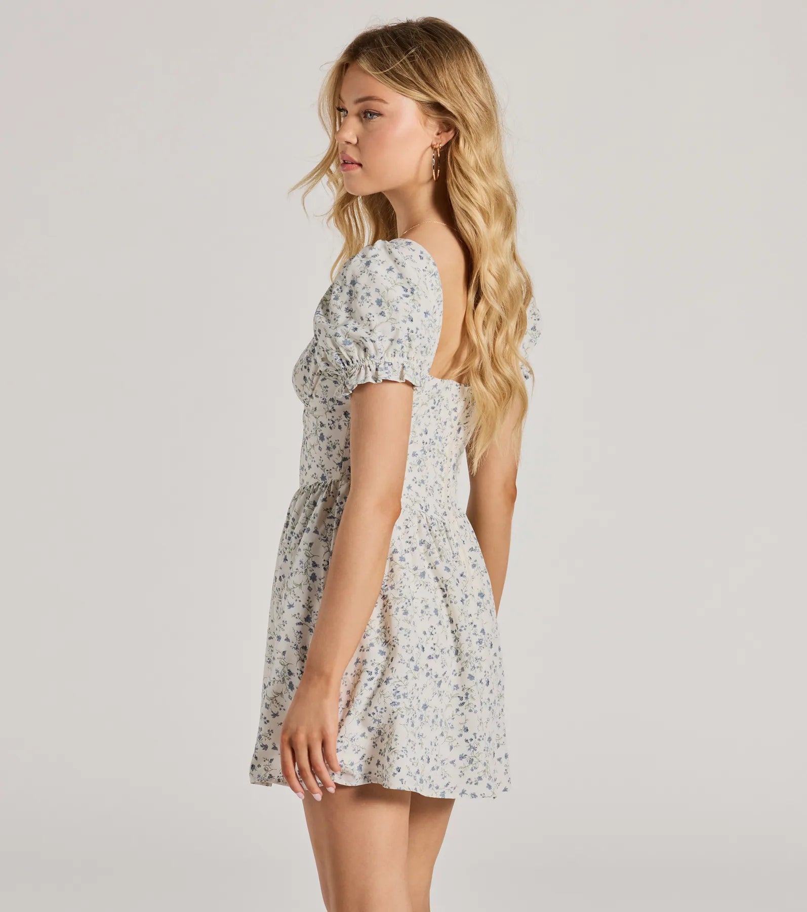 Darling Babe Floral Woven Puff Sleeve Skater Dress - Image 2