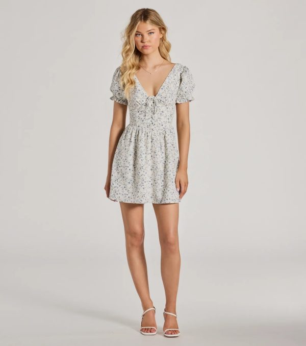 Darling Babe Floral Woven Puff Sleeve Skater Dress - Image 4