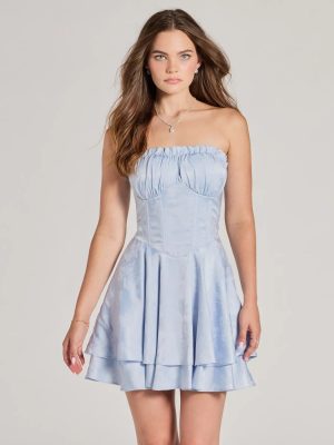 Sweet Status Floral Satin Corset Skater Dress