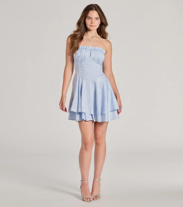 Sweet Status Floral Satin Corset Skater Dress - Image 3