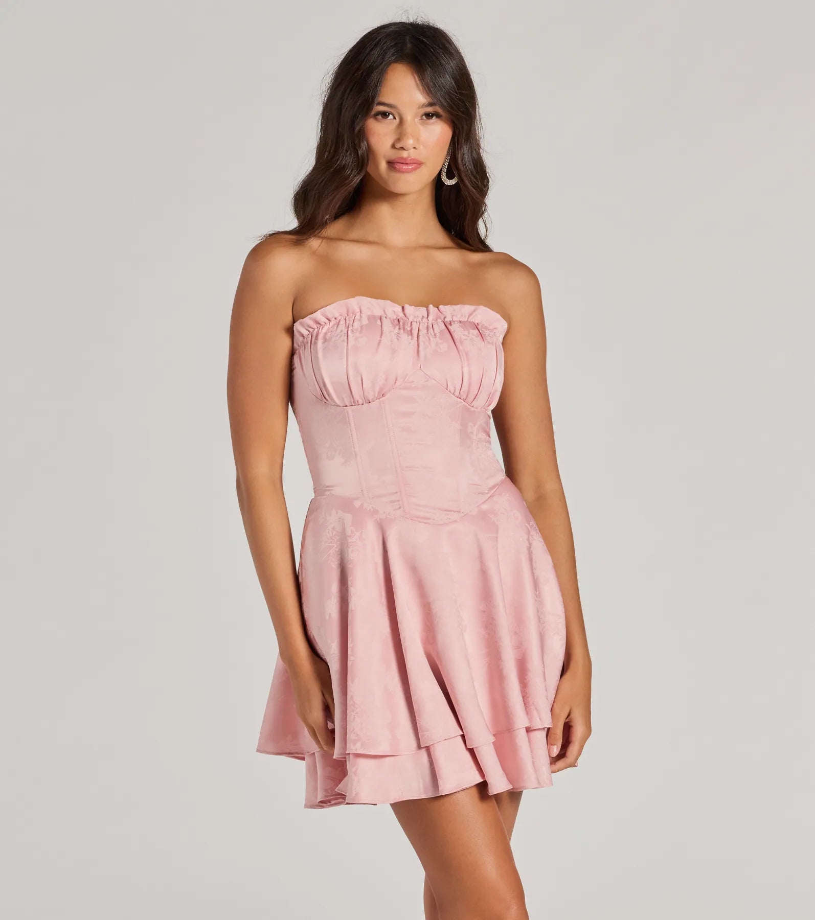 Sweet Status Floral Satin Corset Skater Dress - Image 5