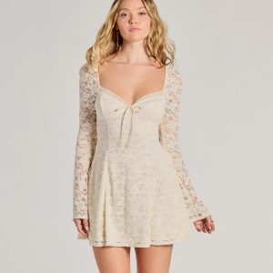 Romance Talks Long Sleeve A-Line Lace Mini Dress