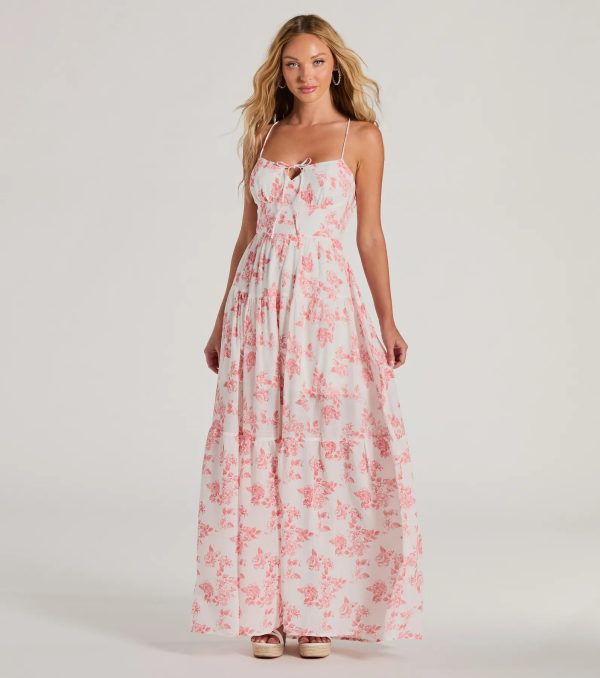 Charming Vibe Tie-Back Flowy Floral Woven Maxi Dress - Image 5