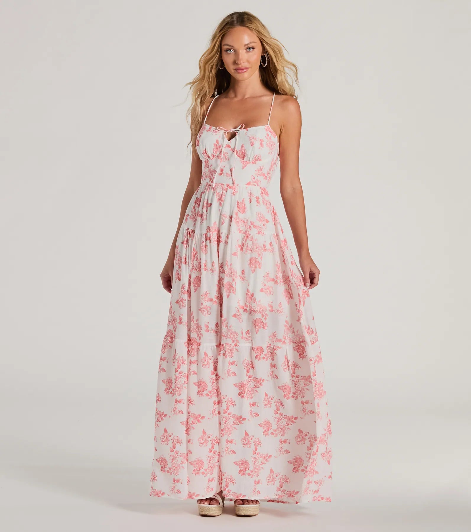 Charming Vibe Tie-Back Flowy Floral Woven Maxi Dress - Image 5