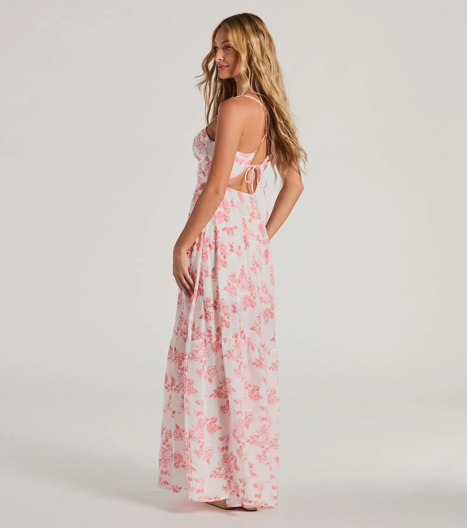 Charming Vibe Tie-Back Flowy Floral Woven Maxi Dress - Image 6
